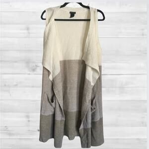 Boho Tan ColorBlock Spring Knit Kimono Vest Open Front, Medoum